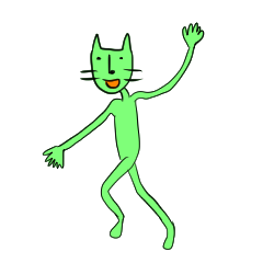 Green cat speaking spanish and japanese