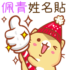 ”佩青 冬季限定”扭扭貓姓名貼Q