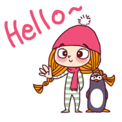 Cute Penguin and Girl