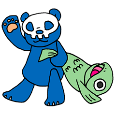 skeleton mask bear & green fish
