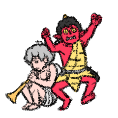 An aggressive angel and energetic ogre