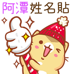 ”阿潭 冬季限定”扭扭貓姓名貼Q