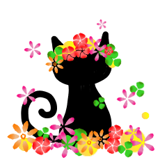 Honorific word and flower and black cat