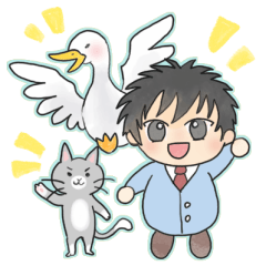 Businessman with duck and kitty
