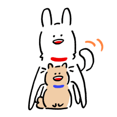 Pomeranian Sora and white dog Asahi.