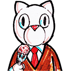 White cat put on a suit