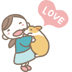 Little girl and corgi animation sticker