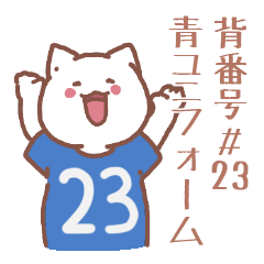 cat wearing a blue uniform No. 23