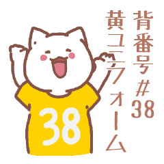 cat wearing a yellow uniform No. 38