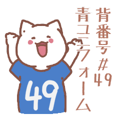 cat wearing a blue uniform No. 49