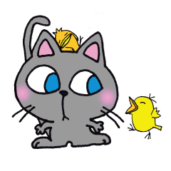 Sticker of cat and lively birds