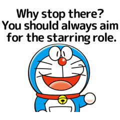 Stiker animasi Doraemon dengan motonya