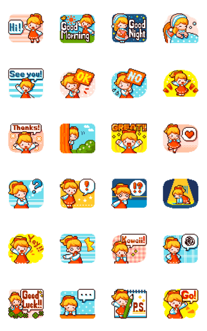 Line クリエイターズスタンプ ちょこっと動く リボンの女の子 ドット絵