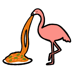 Flamingo eating foods from a high place