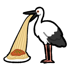 Stork eating noodles from a high place