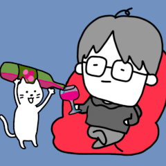 Stickers of glasses boy and white cat 2.
