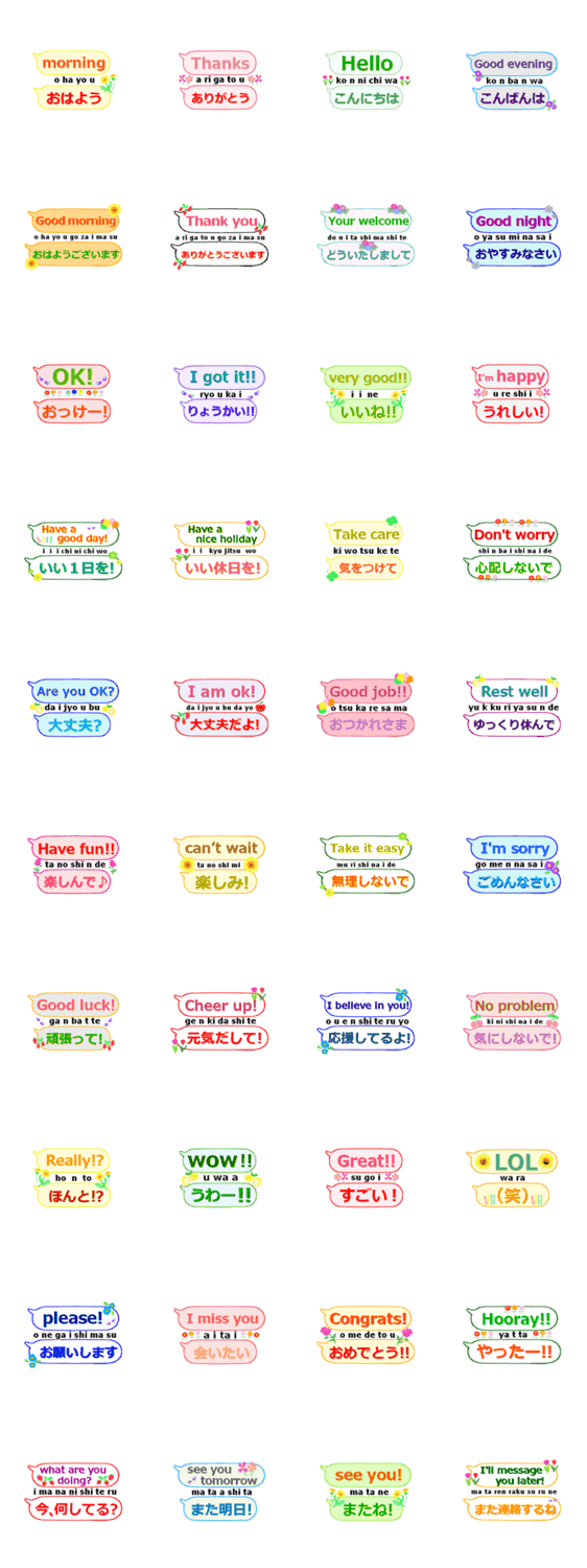 英語と日本語発音 吹き出し お花 果物 Lineクリエイターズスタンプ Stamplist