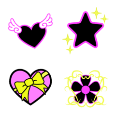 Various emoticons of black and pink