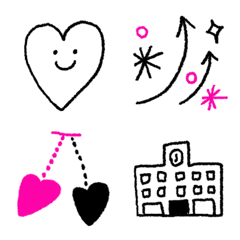 シンプルかわいい線画絵文字　Black&Pink