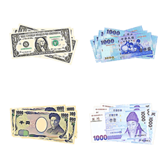 可愛風格鈔票 (新臺幣、日圓、美元、韓圓)