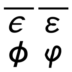 Greek characters(with overline,cursive)