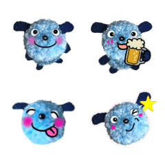 Emoticon of blue dog with wool pompon
