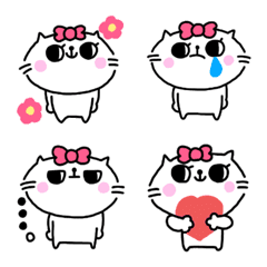 cute White cat ribbon Emoji(2)
