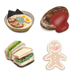 リアルな食べ物と人形クッキーの絵文字