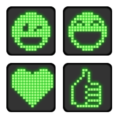 Retro dot emojis on green CRT