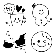 Monochrome! New Year and Christmas emoji