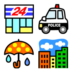 Buildings, vehicles, weather emoji