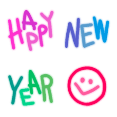 Happy new year neon emoji