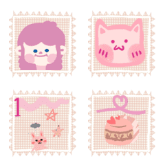 粉紅色可愛郵票貼紙