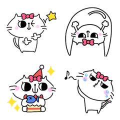  cute White cat ribbon  Emoji(3)