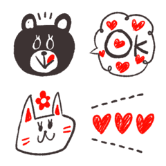 Monochrome and red handwritten emoji