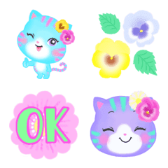 Cotton Candy Cat & Flowers Emoji 