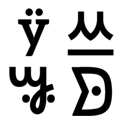 Face-like letters and symbols.