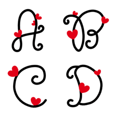 English calligraphy alphabet with heart