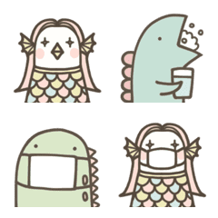 Cute Dinosaurs and Amabie -Emoji-