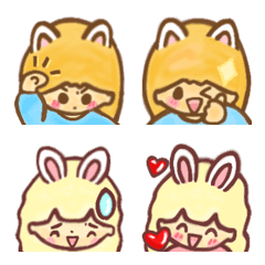 rabbit & cat  sisters cute emojis