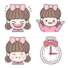 Girl emoji with cute pink ribbon