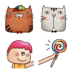 Set of Square Cats and Connect  Emoji