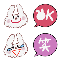 Fluffy white rabbit and speech bubbles