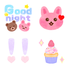 Cute crayon style Emoji2 Rabbit and bear