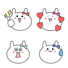 White rabbit emoji with colorful ribbon.