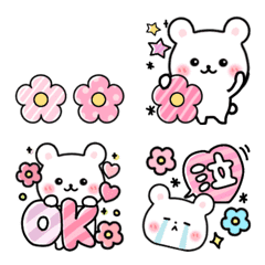 春の白くま❤️かわいいお花のミニスタンプ
