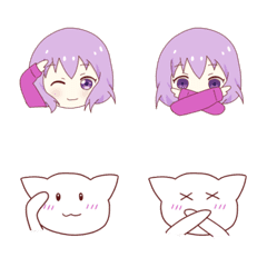 [2 types of emoji] Girl and white cat