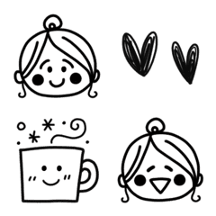 Line drawing girly/Easy-to-use emoji