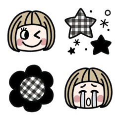 Black and white check / cute girl emoji
