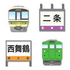 京都 アイボリー/緑の電車と駅名標 絵文字